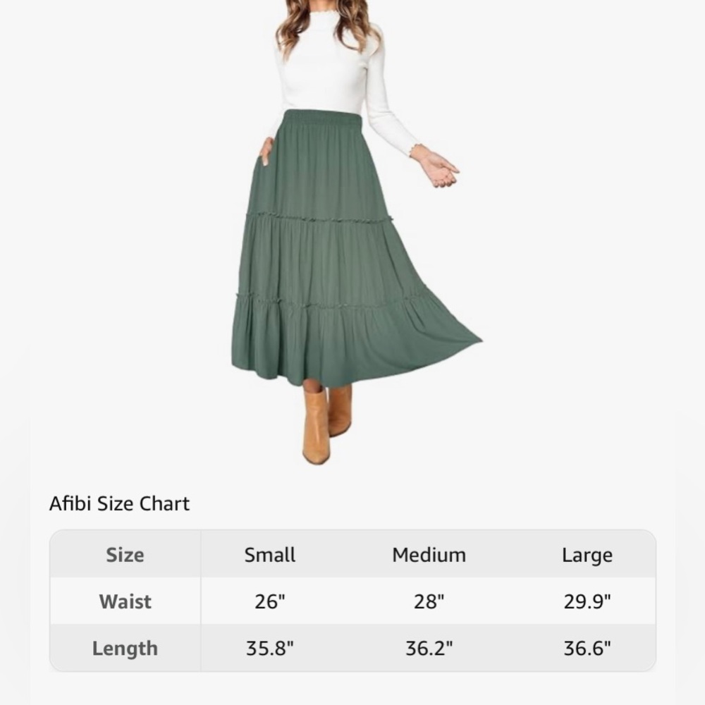 Green Ruffle Swing Maxi Skirt with pockets - Picture 2 of 2